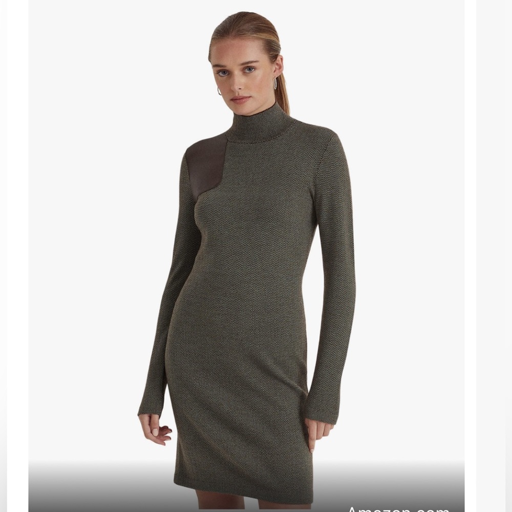 Lauren Ralph Lauren Wool Mini Mockneck Sweaterdress Brown